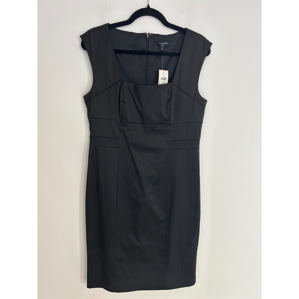 Banana Republic Petite Black Sheath Dress Square Neck Sleeveless 12P NWT Classic